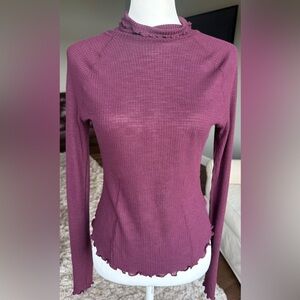 Intimately Free People SMALL Make it Easy Long Sleeve Ruffle Waffle Top Burgundy